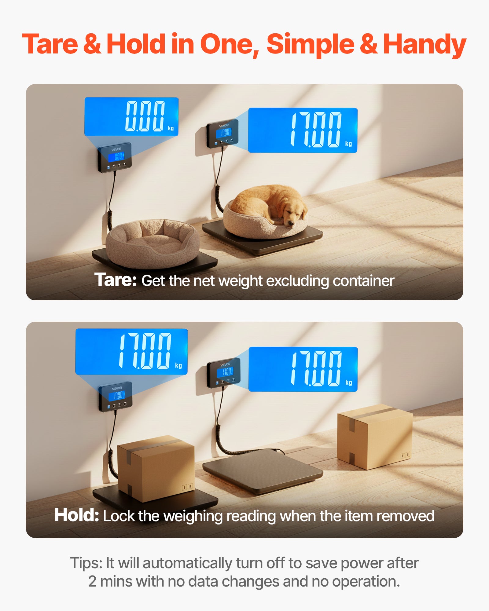 Balance Postale Numérique VEVOR 200 kg Pèse-colis Double Précision 0-20 kg (10 g) et 20-200 kg (100 g), avec Fonction de Maintien Tare, Écran LCD - 4