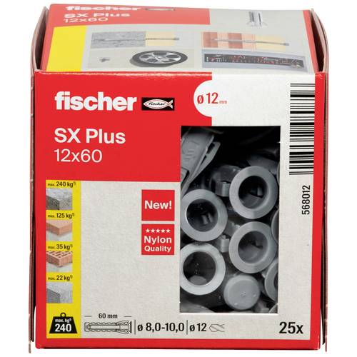 Cheville Nylon - SX PLUS - Fischer - Diamètre12mm - Longueur 60mm - Vendu par 25 - 2