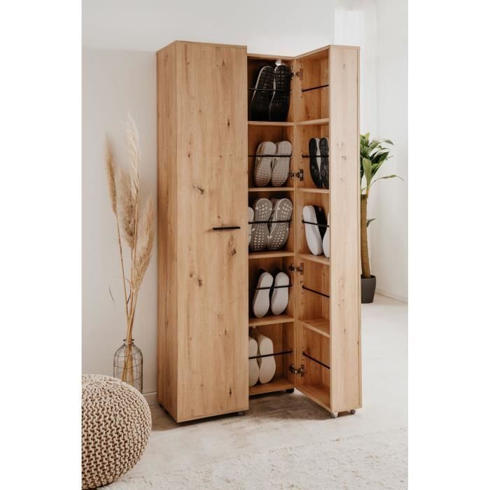 Meuble a chaussures Lugo - Décor chene artisan - 74 x 181,5 x 34 cm - Capacité 32 Paires - 4
