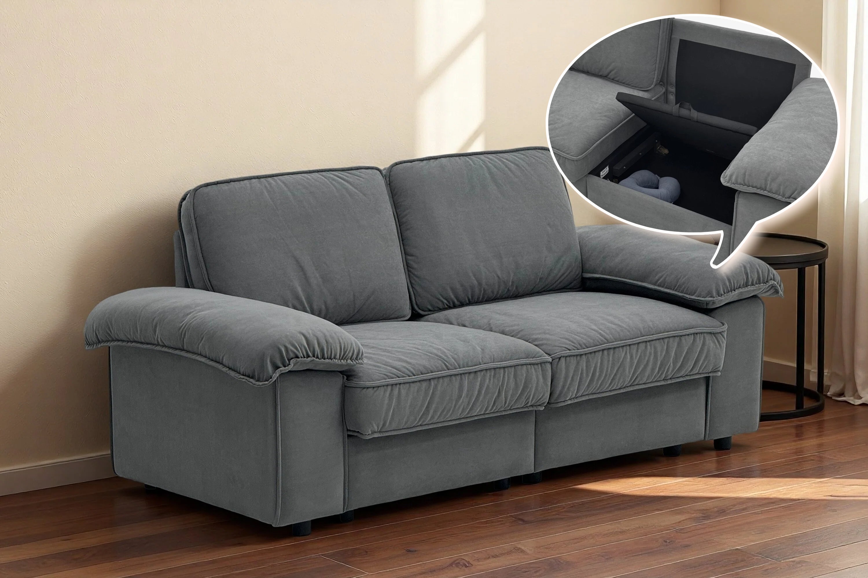 Fortuna Lai  2Pcs-Conjunto De Sofás 2 Plazas (172 Cm) – Tela Suave, Ahorra Espacio, Moderno Oscura , Leroy Merlin