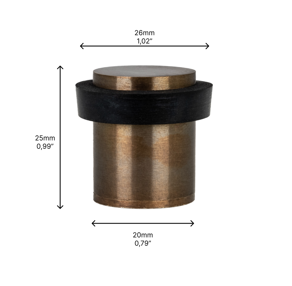 Lot de 4 butées de sol 20 x 25 mm, laiton rustique avec caoutchouc de protection noir, à visser, EVI Herrajes - 4