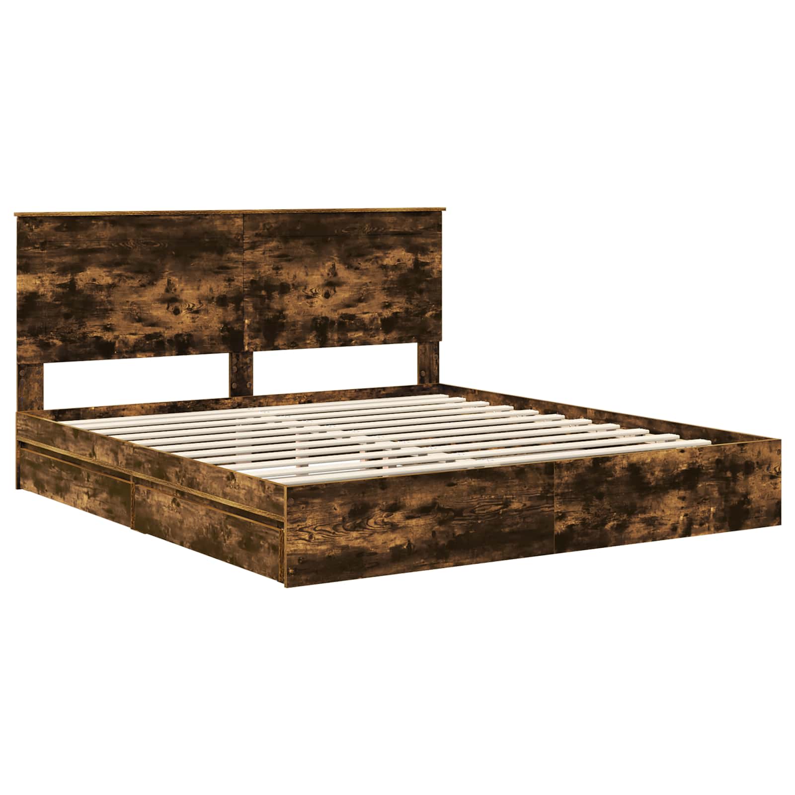 Lit avec rangement, panneau de bois, chêne fumé, pour la chambre, 180 × 200 cm - 4