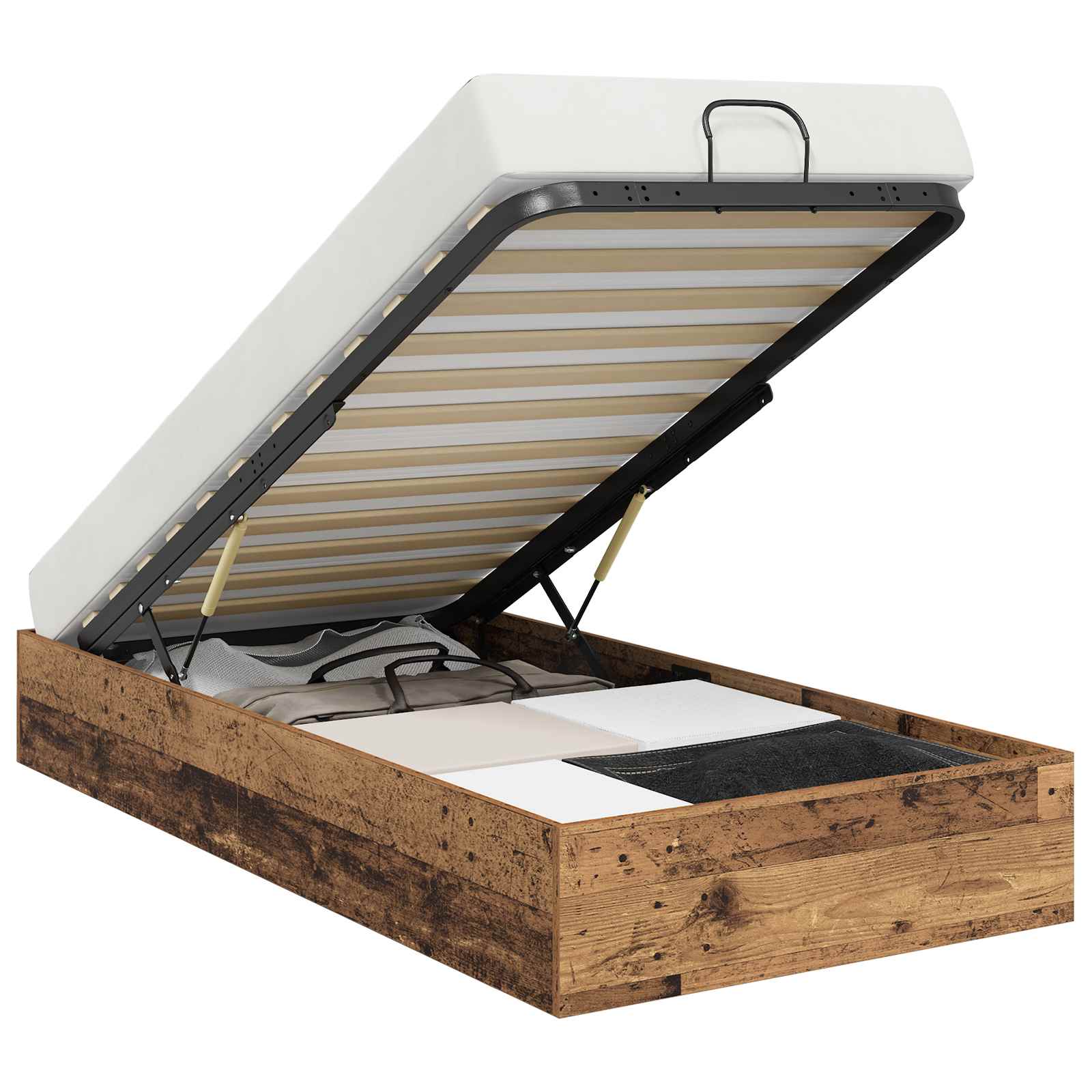 Cadre de lit ottoman avec rangement bois ancien 203 x 90 x 25 cm - 2