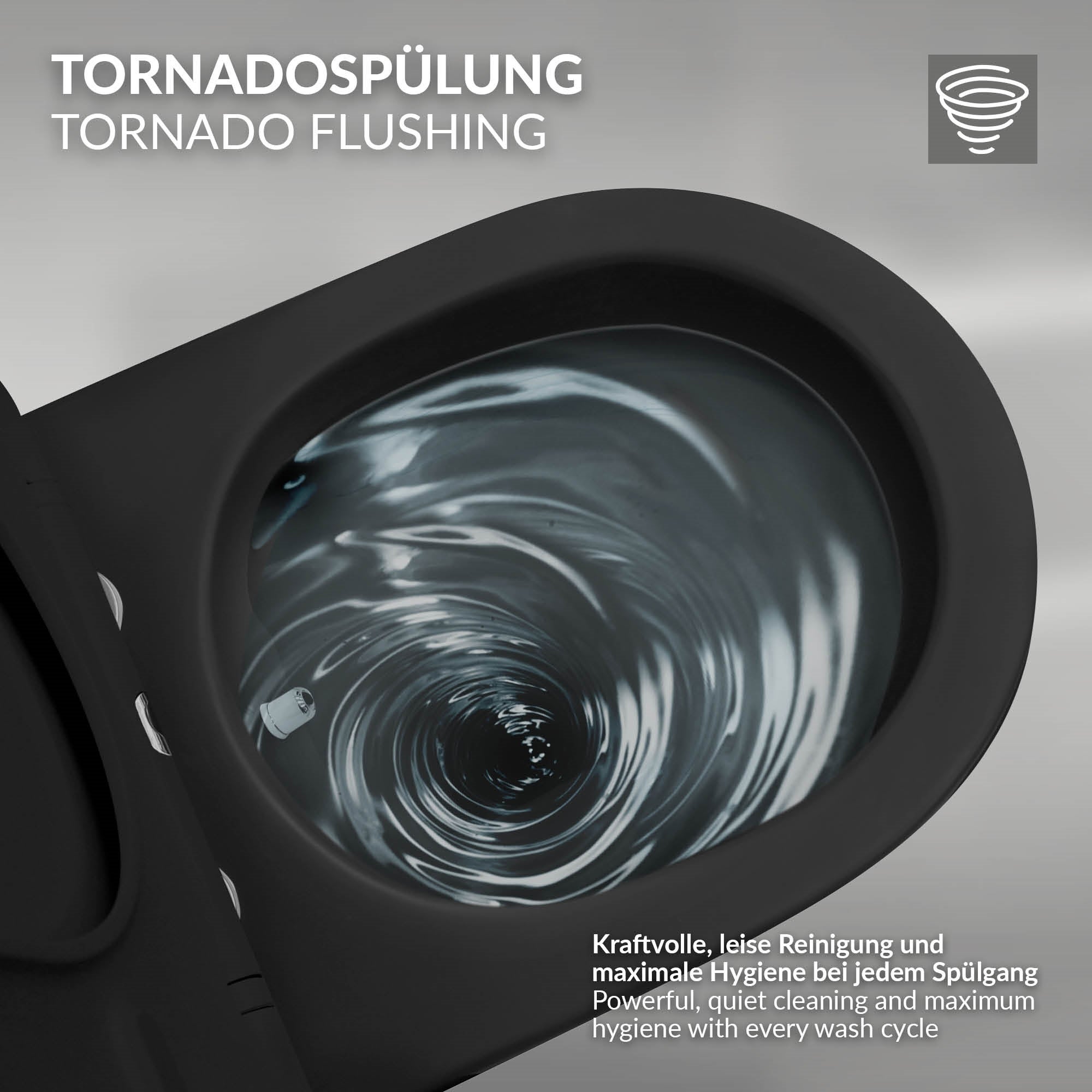 WC suspendu chasse d'eau tornado fonction bidet noir mat avec siège Softclose - 5