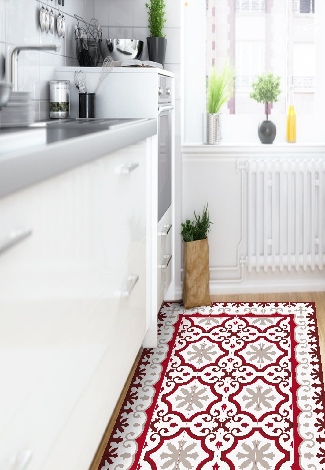 Tapis antidérapant en vinyle Marseille rouge 50x100 cm - PVC imprimé, lavable, ignifuge, pour le salon et la cuisine - 5