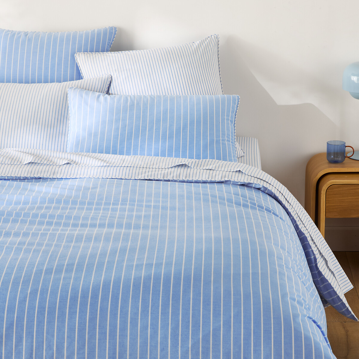 Housse de couette en percale de coton, Edward - Rayé bleu - 240 x 220 cm - 6