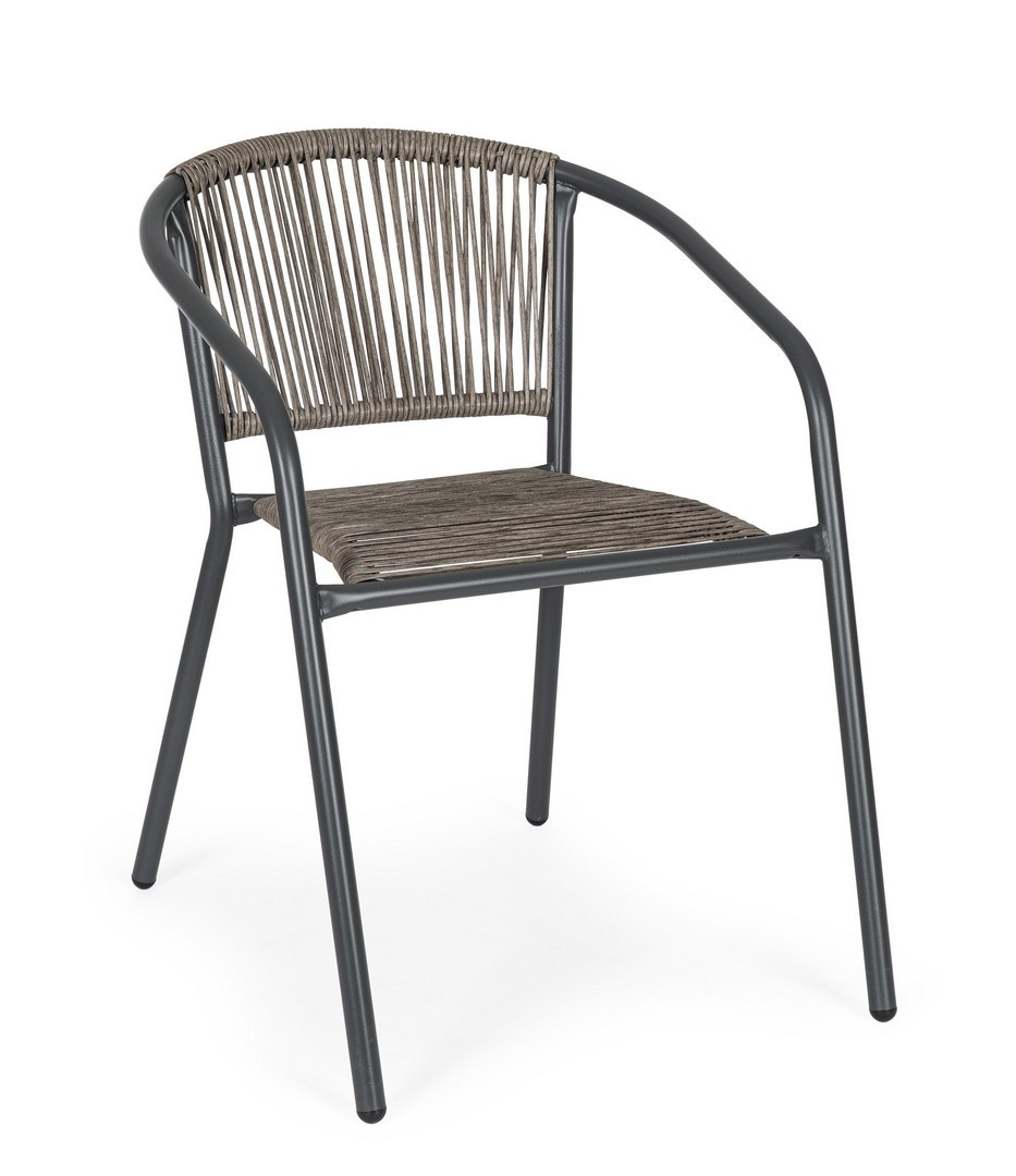 Krzesło ze stalowymi podłokietnikami oraz siedziskiem i oparciem z włókna syntetycznego, ciemnoszare