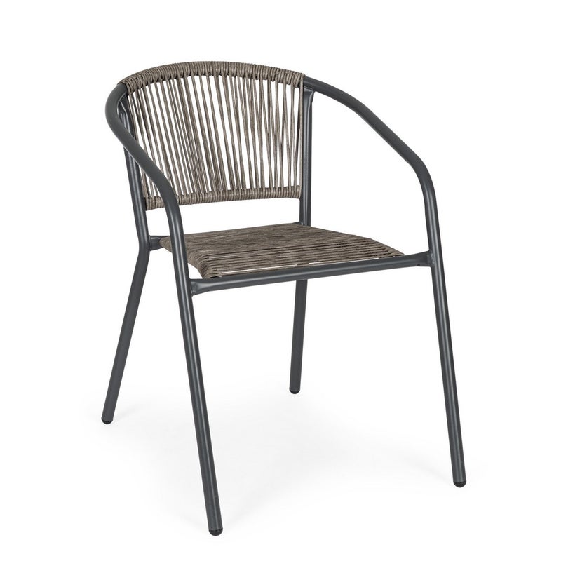 Krzesło ze stalowymi podłokietnikami oraz siedziskiem i oparciem z włókna syntetycznego, ciemnoszare