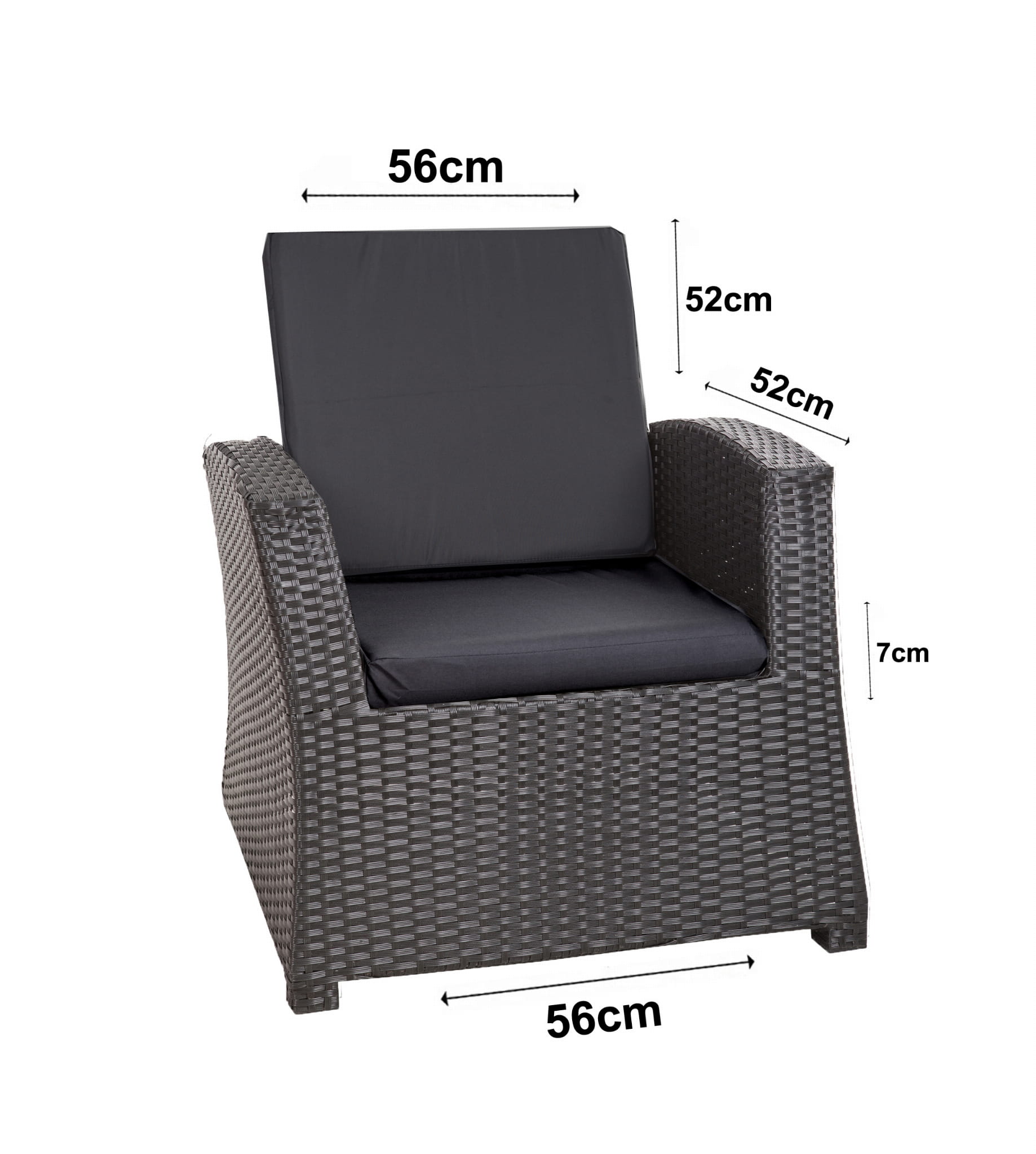 Coussins de chaise en résine tressée 56x52x7cm Lot de 2 coussins de chaise extérieur, Coussin de fauteuil de jardin Noir, Coussin avec dossier - 3