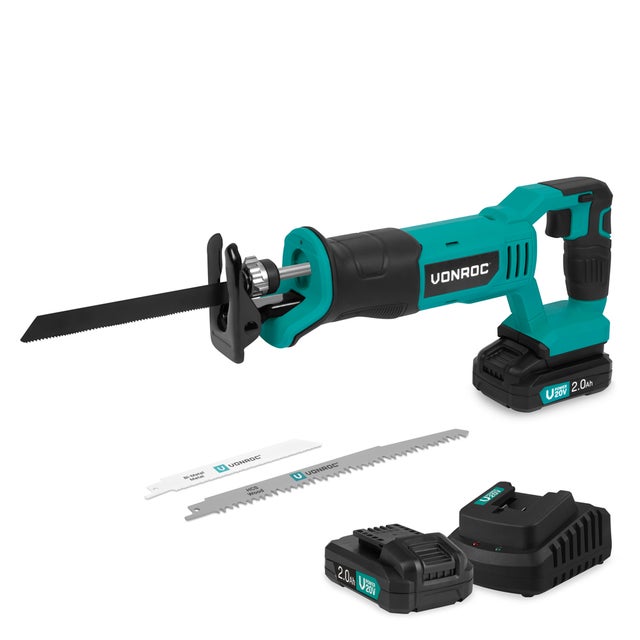 Scie Sabre Sans Fil 21V 4000 Tr/min - Avec 2 Batteries 2Ah, Chargeur Rapide, 8 Lames, Lumière LED