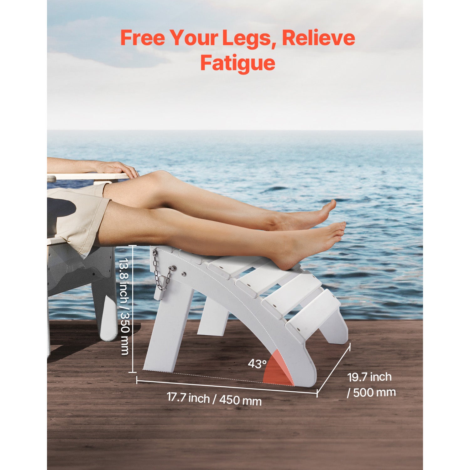 Pouf Adirondack pliable SucceBuy en PEHD, 45 × 50 × 35 cm, repose-pieds résistant aux intempéries pour véranda ou piscine, blanc - 7