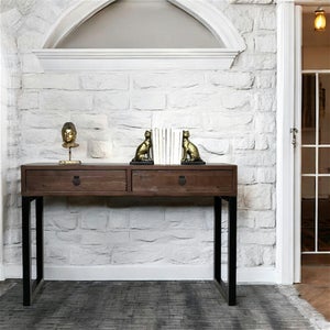 Relaxdays Table Console 2 Tiroirs Aspect Bois Noir/Doré - Meuble D'Appoint 80x110x40 Cm Pour Entrée Et Salon