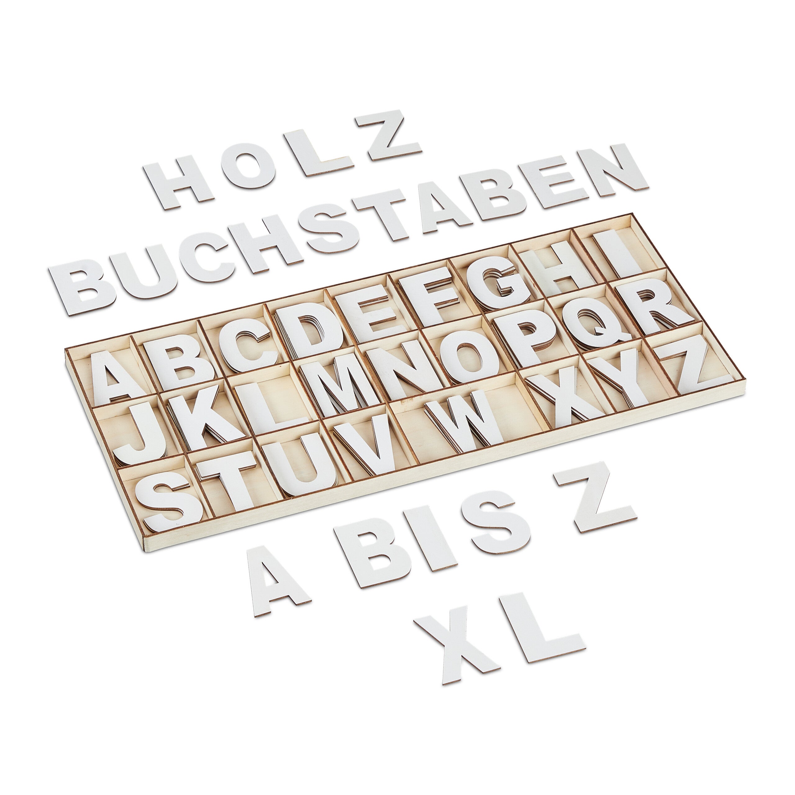 Relaxdays Lettere in Legno, Set da 162 Letterine Maiuscole da A-Z