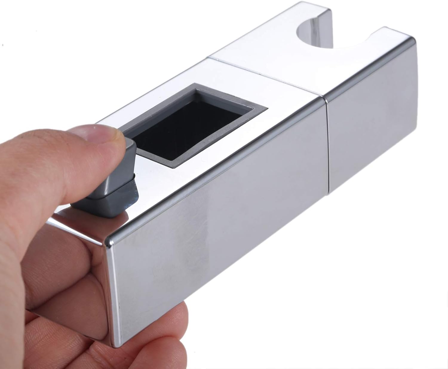 Supporto Scorrevole Per Soffione Doccia, Staffa In ABS Cromo Con Pulsante, Per Barra Rettangolare 30x18 Mm, Antiscivolo - 3