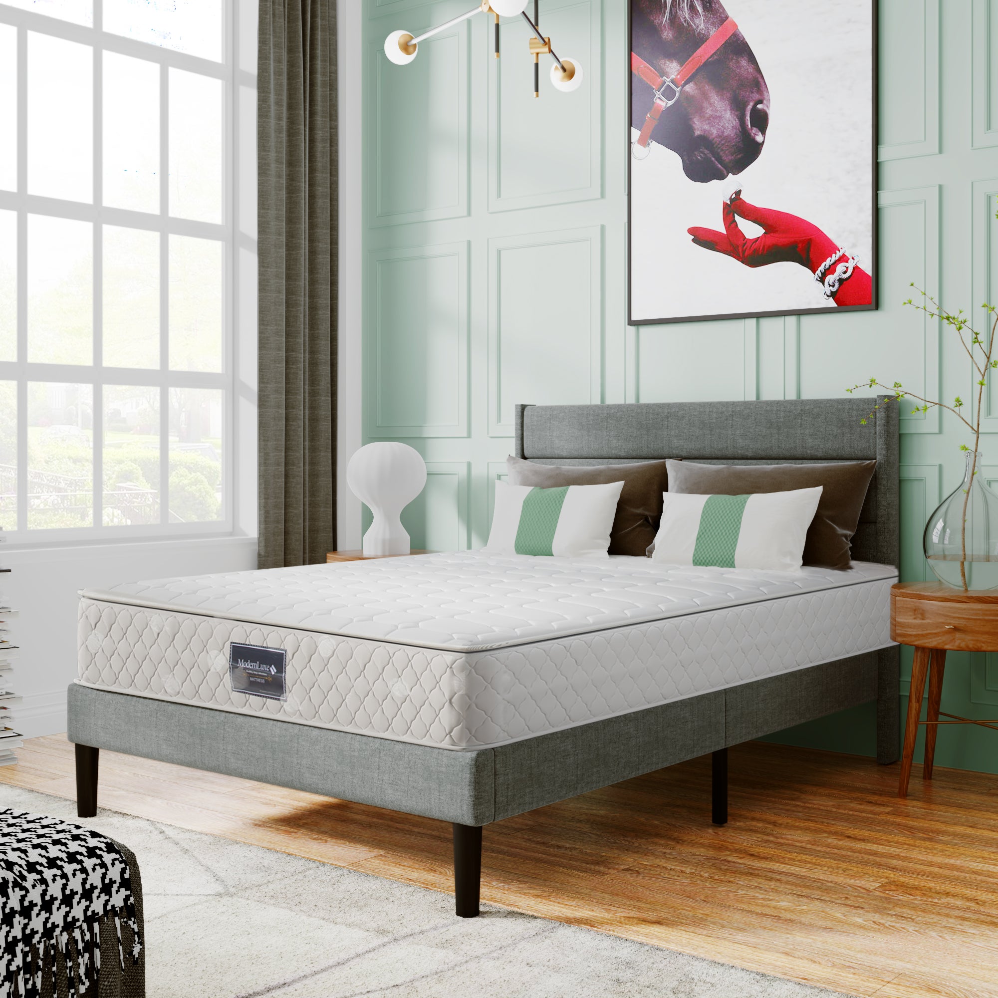 Materac sprężynowy 160 x 200 cm, pianka o grubości 25 cm - twardość H3 - pikowany pokrowiec z mikrofibry - Biały - 8