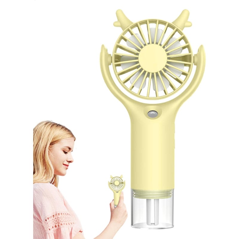 Akumulatorowy wentylator mgiełkowy z 3 regulowanymi poziomami chłodzenia i zasilaniem USB do użytku w domu, na kempingu i na zewnątrz, żółty