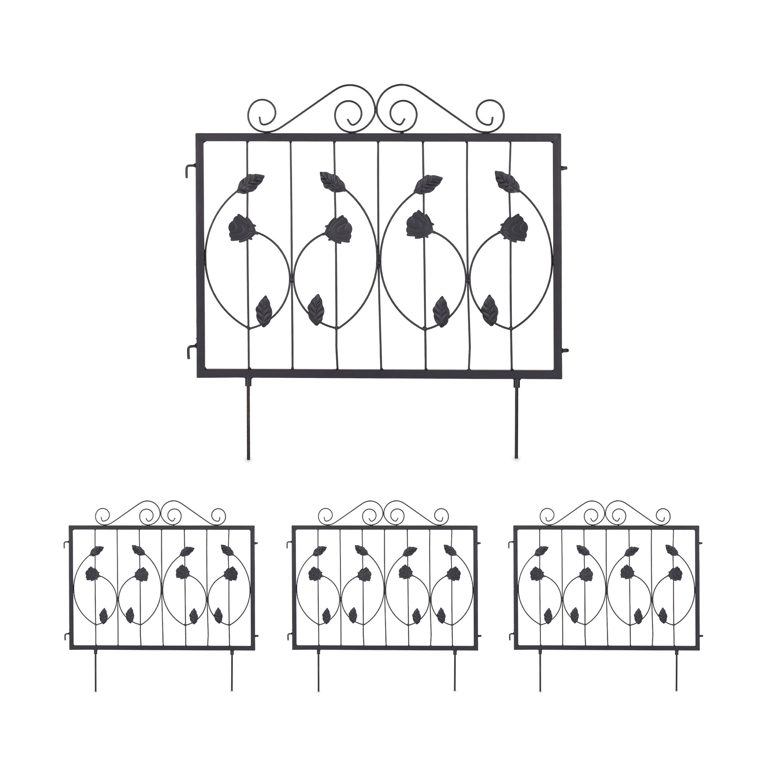 Bordure Parterre Métal Bordure Jardin Vintage Relaxdays - 4 éléments Métal Brun 41x48,5cm Bordure Métal Plantable