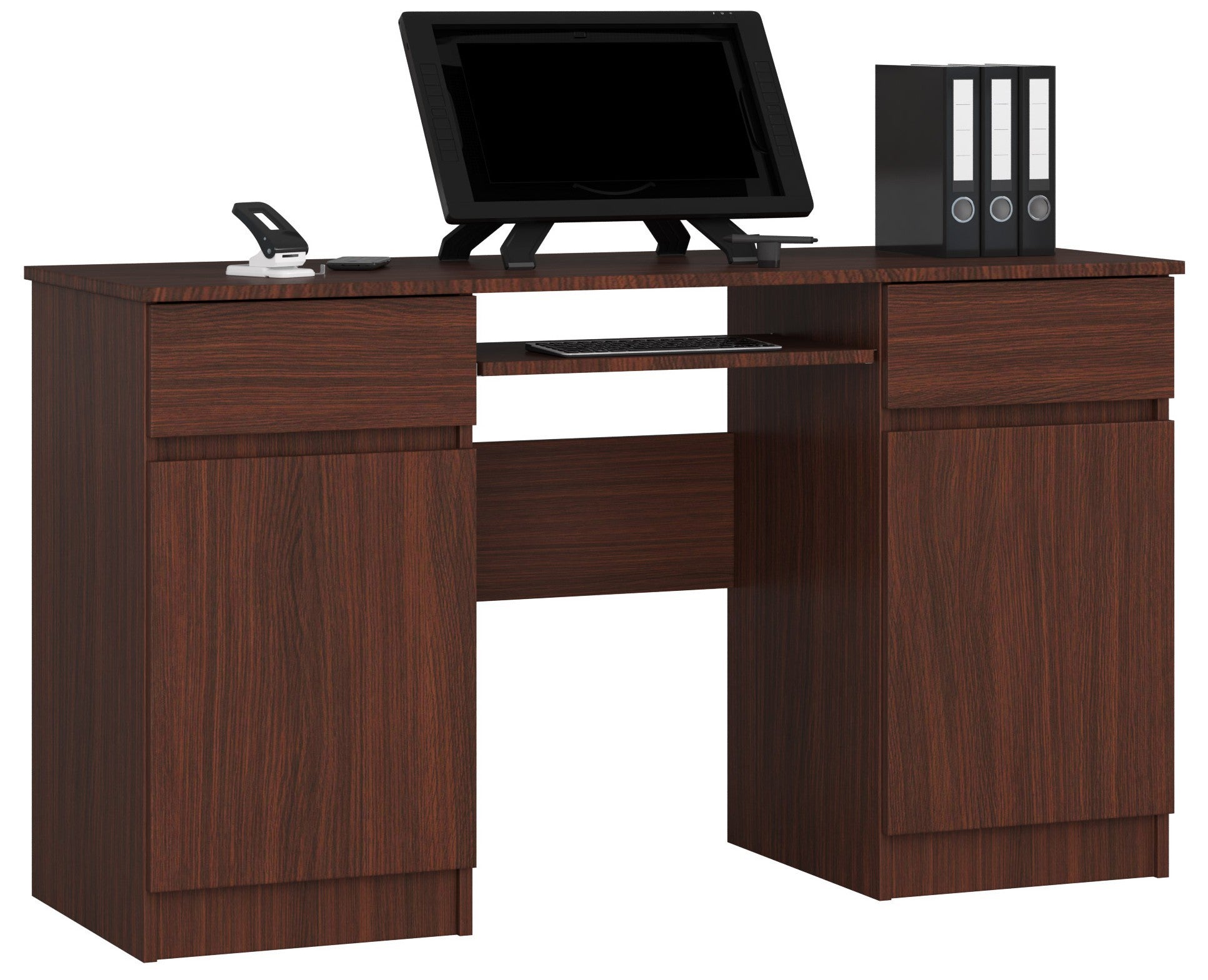 Biurko: 2 szuflady, drewno wenge, 135 x 77 x 50 cm