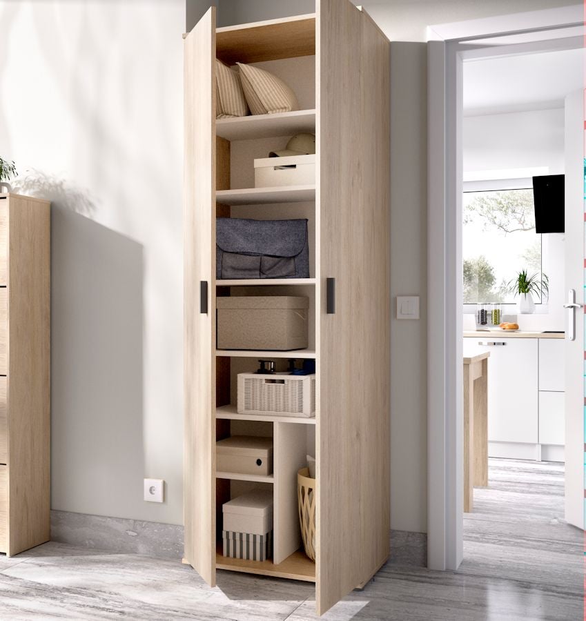 Armadio multiuso con 2 ante e 6 vani in legno rovere naturale 190x61x35 cm - FIT - 2