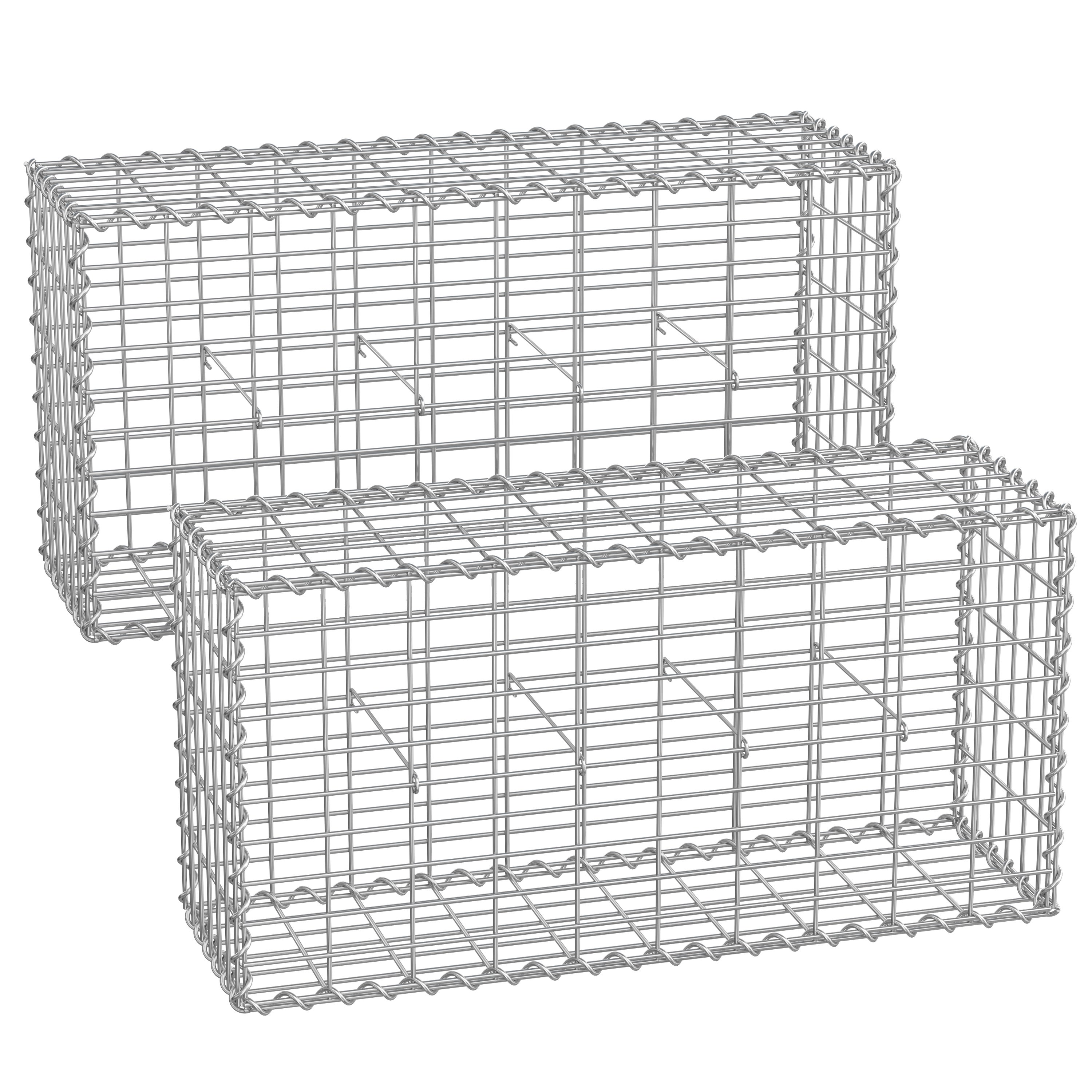 Lot de 2, Gabion pour Pierre, 100 x 50 x 30cm, cloture gabion, Argent, Cage en Métal, Panier à Pierre, Décoration de Jardin - 2