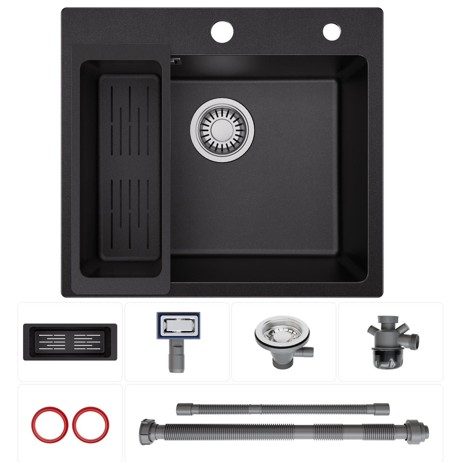 Évier De Cuisine Inox Noir – Regina 50x45cm – Avec Distributeur – Neuf