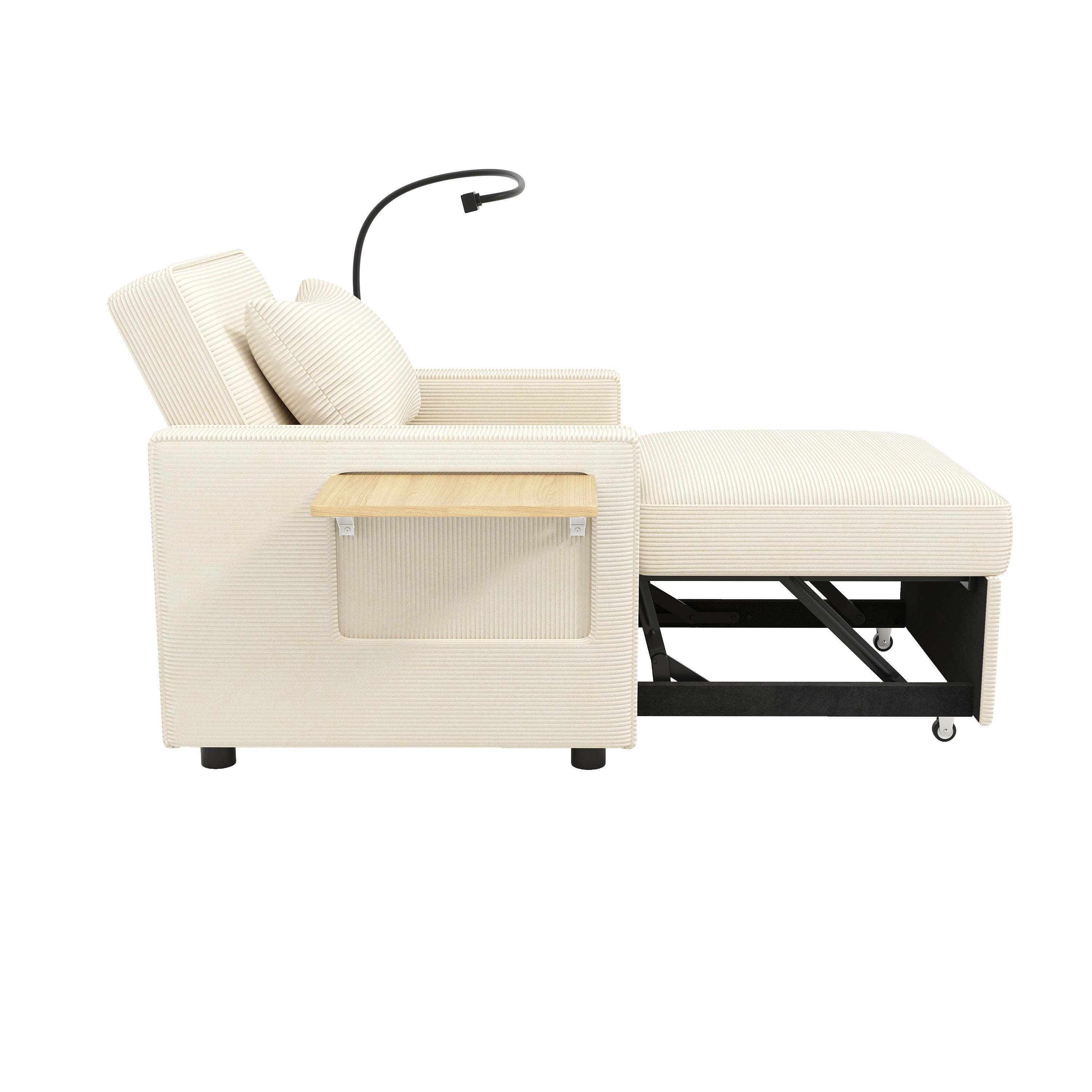 Wielofunkcyjna sofa rozkładana - z portami ładowania USB - z uchwytem na telefon - tkanina Corduroy - beżowa - 9