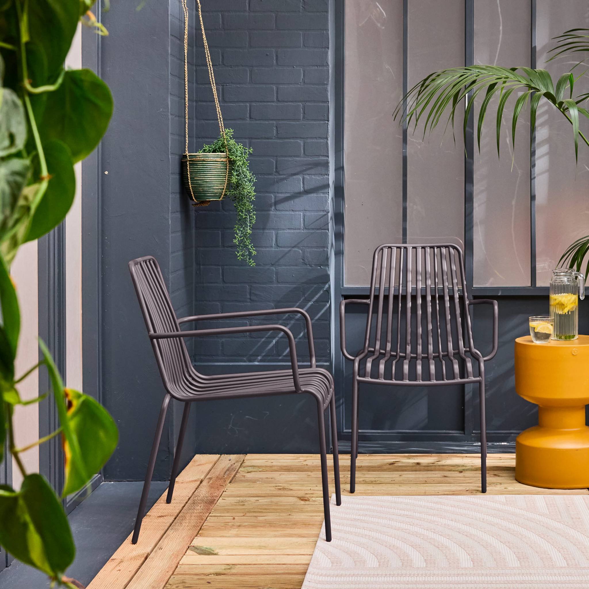 Lot de 2 fauteuils de jardin FLORIDA anthracite empilable en acier. L 59 x P 53.5 x H 78 cm FLORIDA - 3