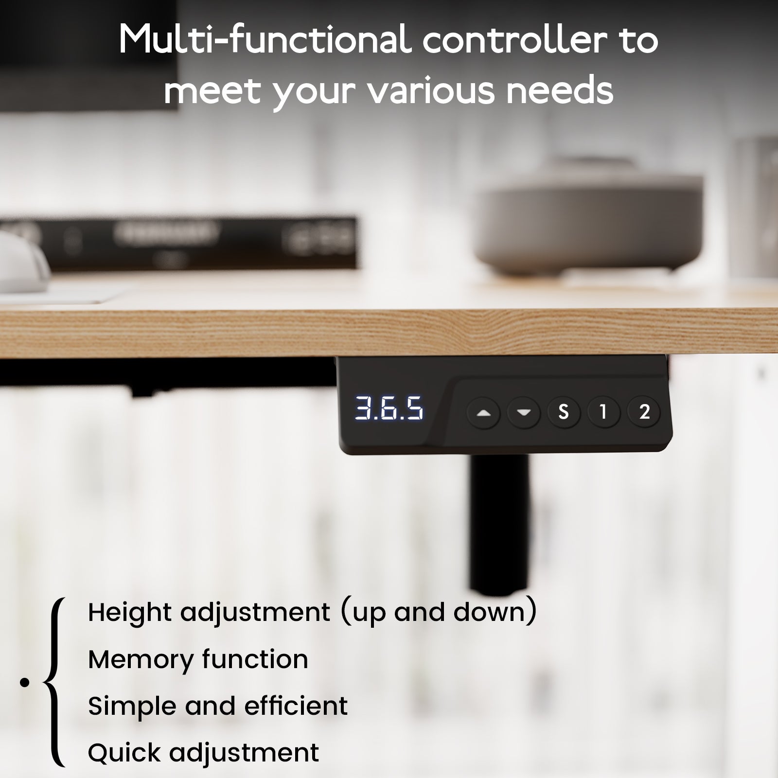 Bureau électrique réglable 80x160 cm,Hauteur 70-117 cm, Fonction mémoire, Rebond en cas de résistance, Mode économie d'énergie - 3