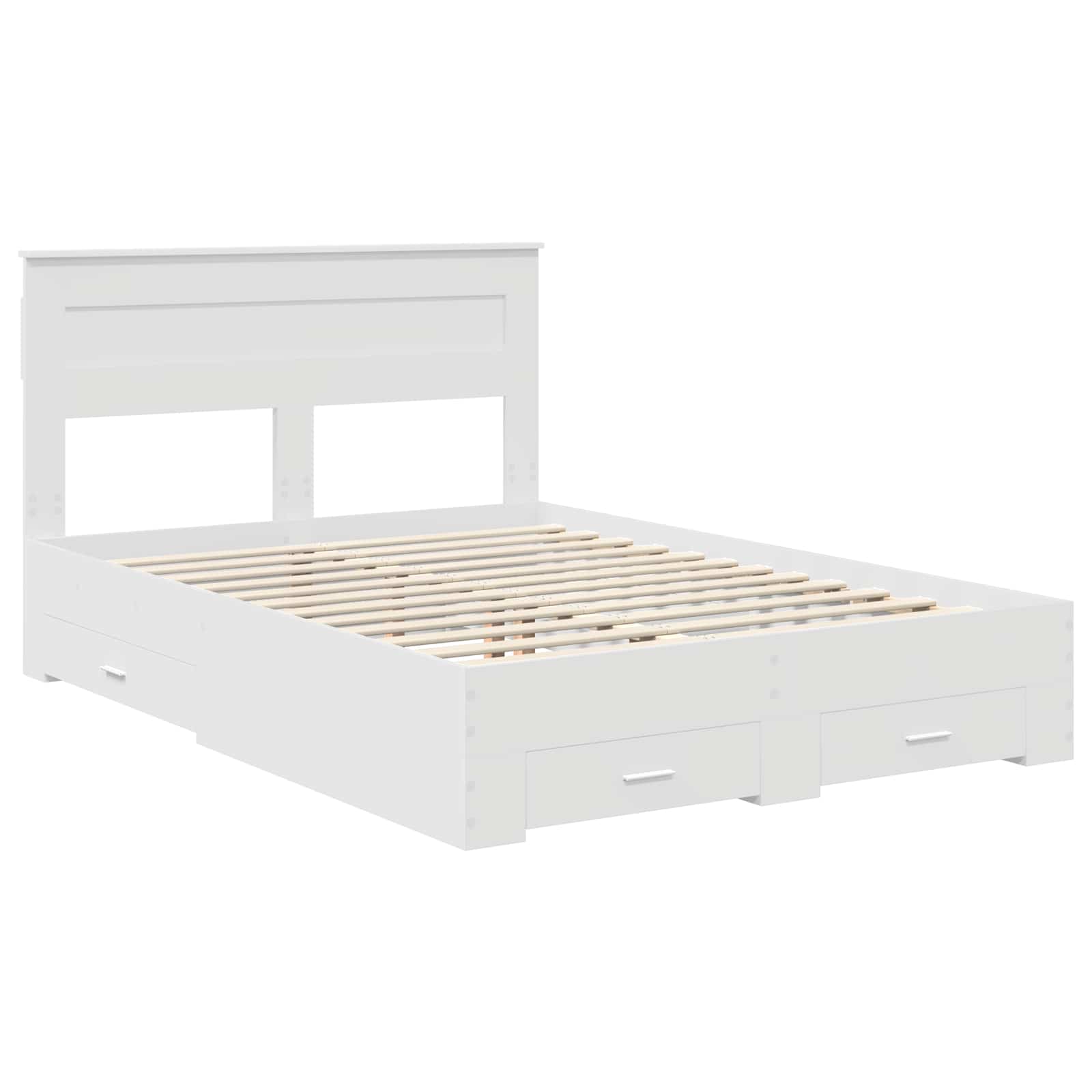 Cadre de lit avec tiroir, blanc, panneau de bois, pour la chambre, 160 × 200 cm - 4