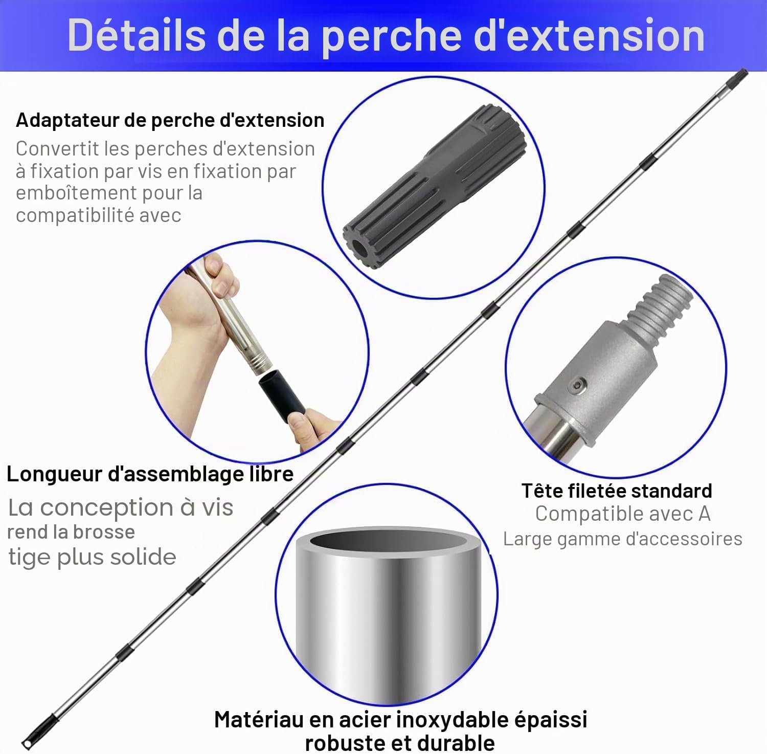 Perche télescopique de 3,6 m pour rouleau à peinture et nettoyage de ...