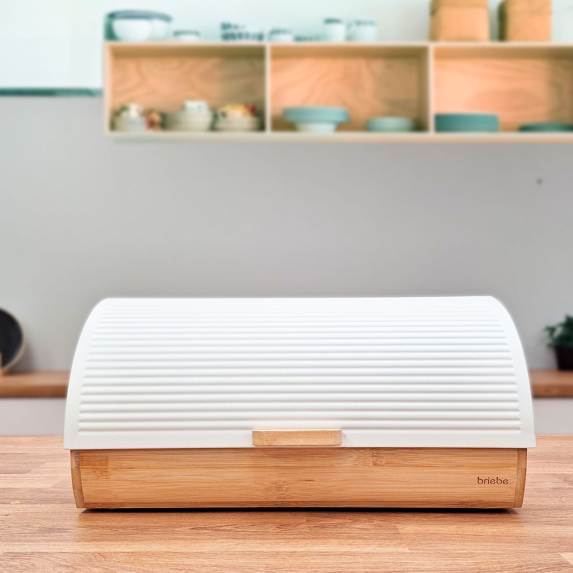 Panera para Guardar Pan de Mesa Madera Bambú, Tapa Deslizante Bread Box Almacenamiento Bollería, Briebe, Blanco, , BB1162 - 4