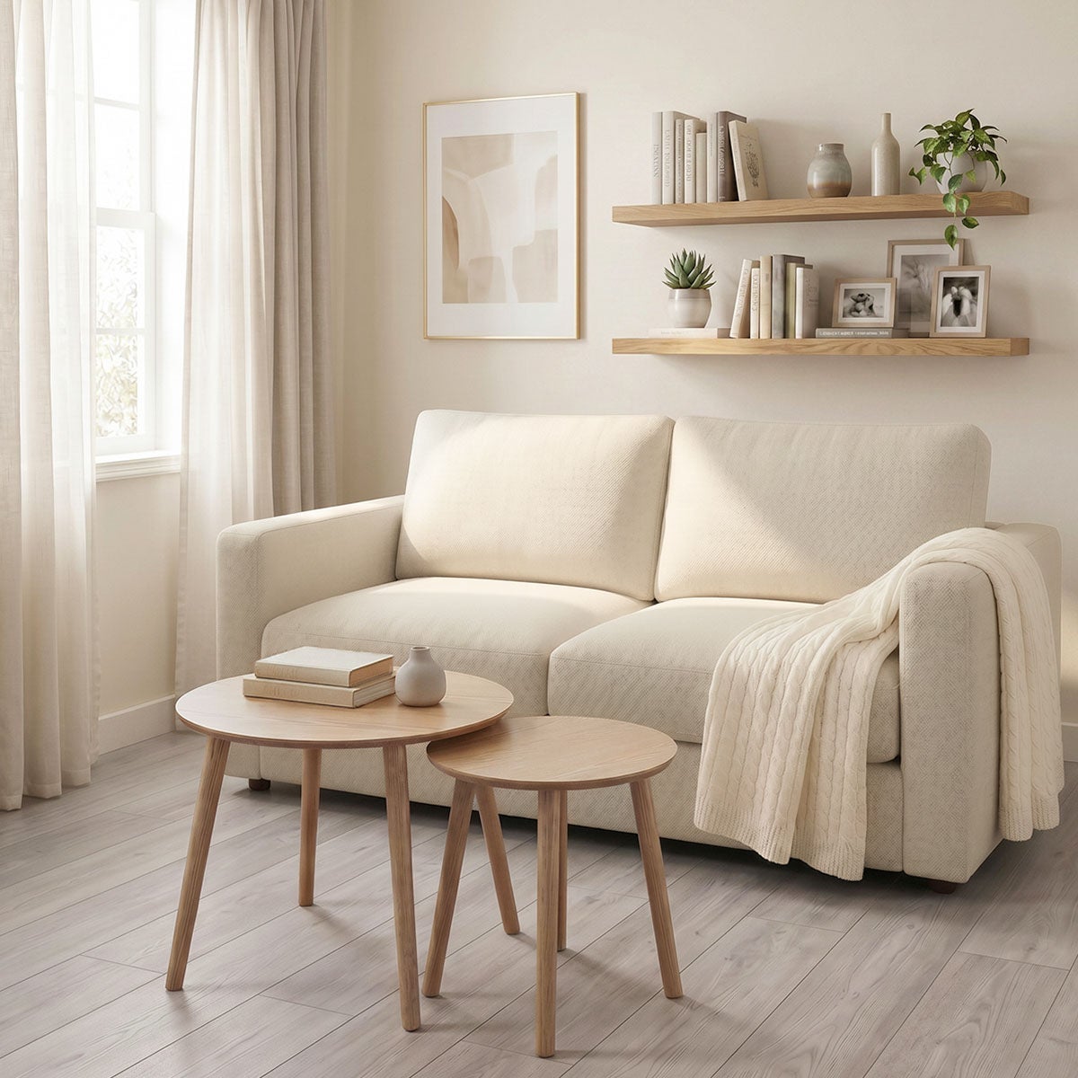 Ensemble de 2 tables rondes de nidification en MDF dans un ton naturel CasaSelección - 3