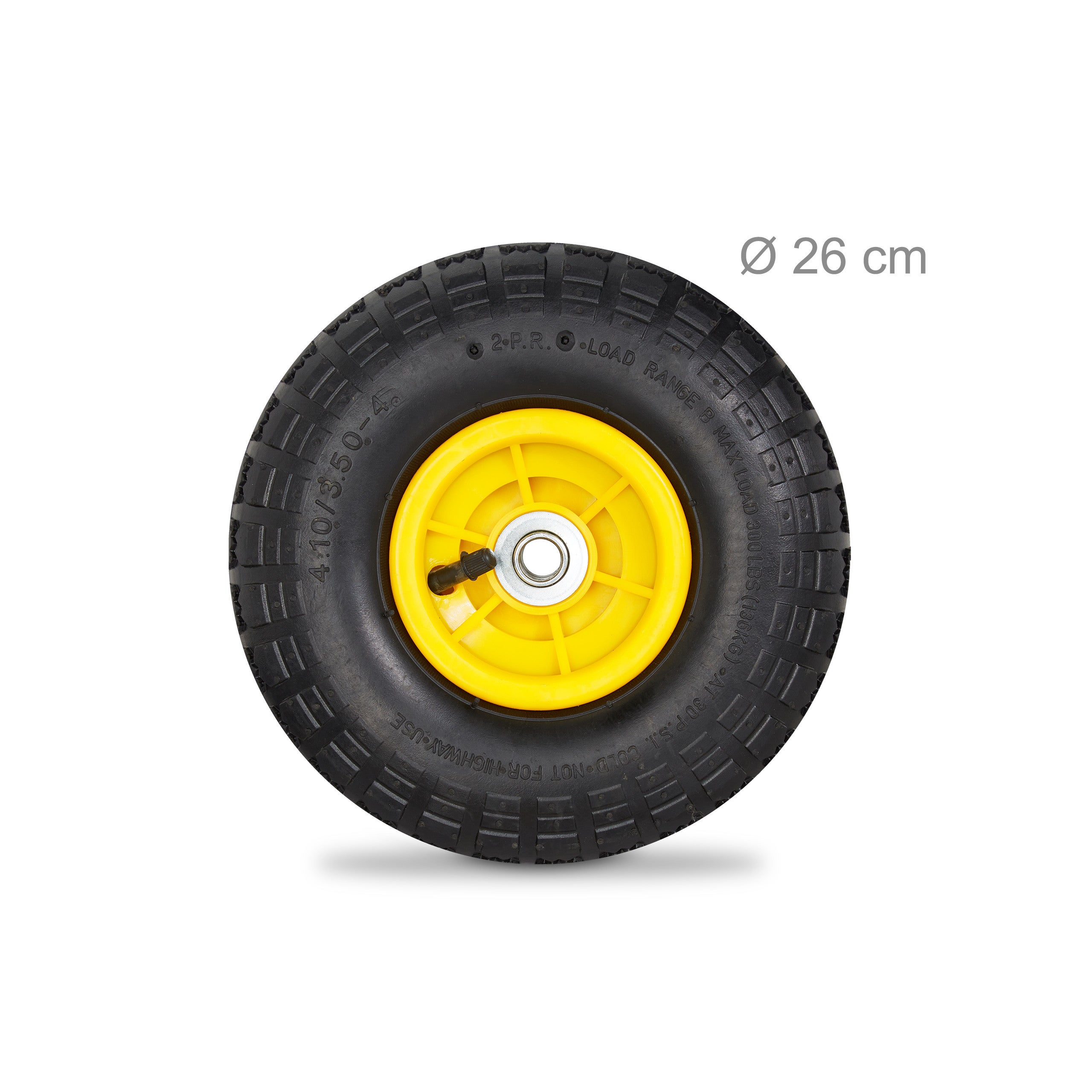 2 roues pour diable 4.1/3.5-4, de rechange avec air, axe de 16 mm, jusqu’à 136 kg, 260 x 85 mm;noir-jaune, Relaxdays - 4