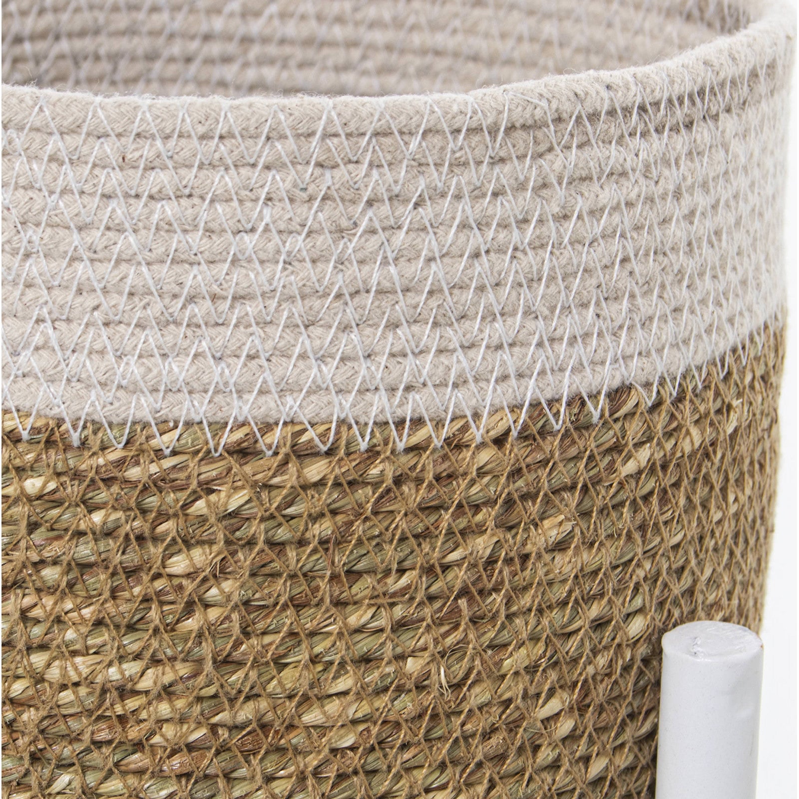 Cache-pot métal tissé élégance intemporelle 30 x 30 x 47 cm Marron naturel tissé avec bordure blanche - 2