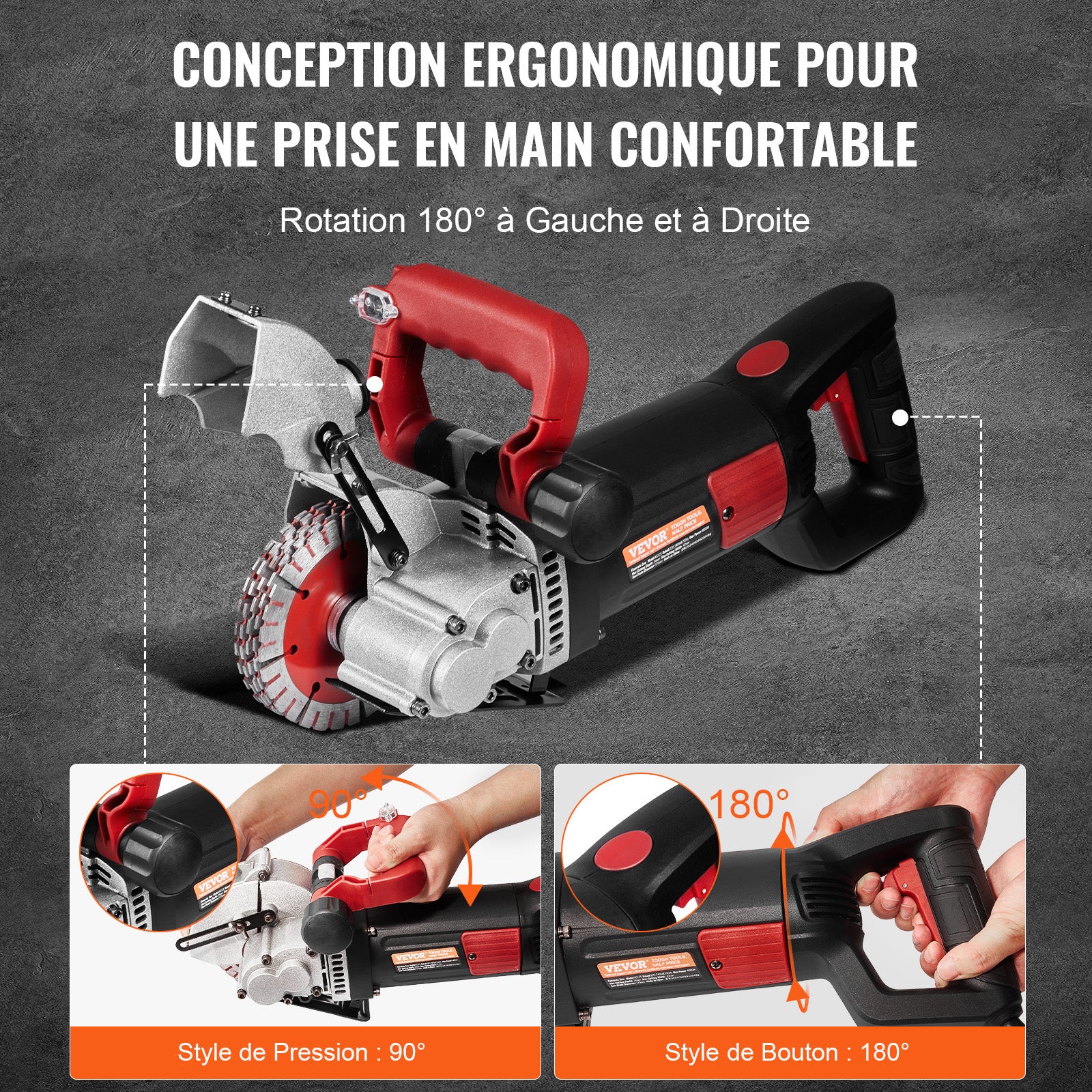 Rainureuse Murale Électrique SucceBuy 4800W 220V, Scie à Rainurer Béton et Brique Profondeur 34 mm avec 5 Disques, Machine de Découpe Multi-Matériaux - 5