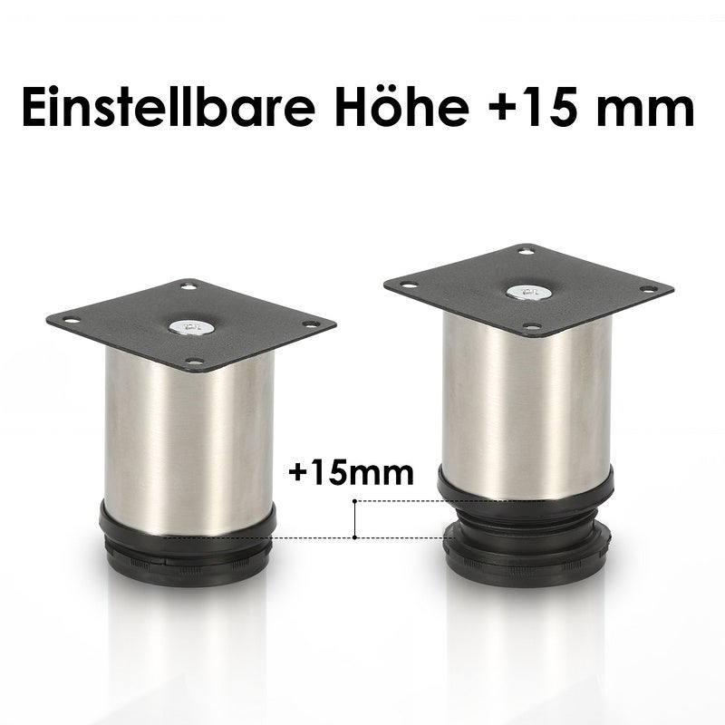 4x pieds de meuble pieds de meuble pied en acier inoxydable diamètre 40 mm hauteur 80mm noir réglable en hauteur - 3