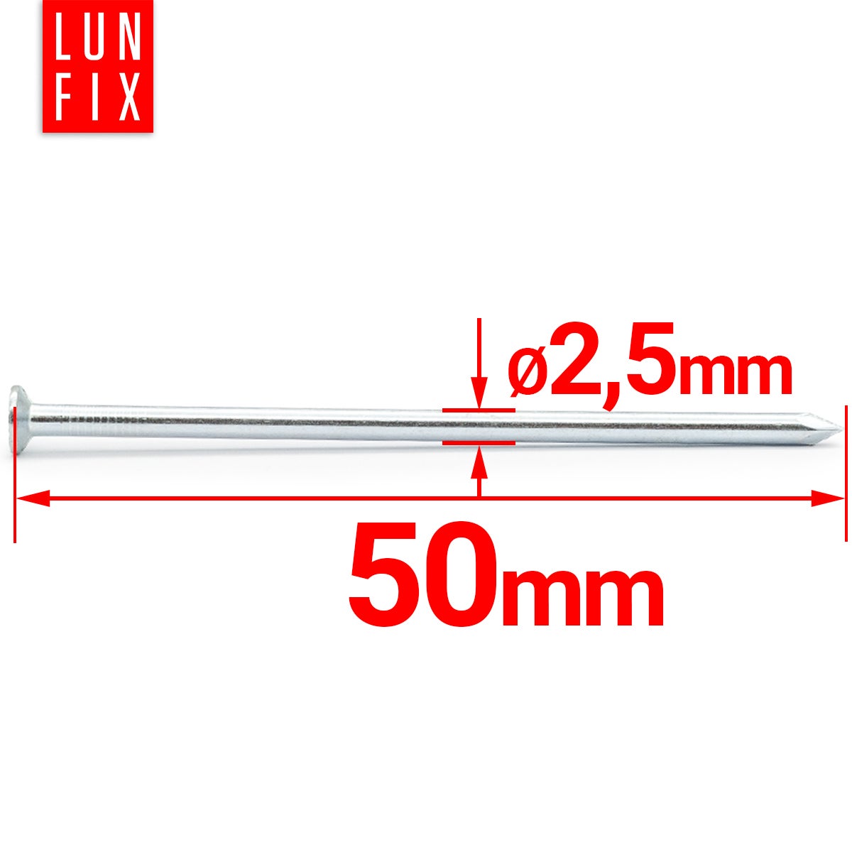 Gwoździe budowlane 2,5x50 mm gładkie ocynkowane 5kg ok. 2650szt. - 2