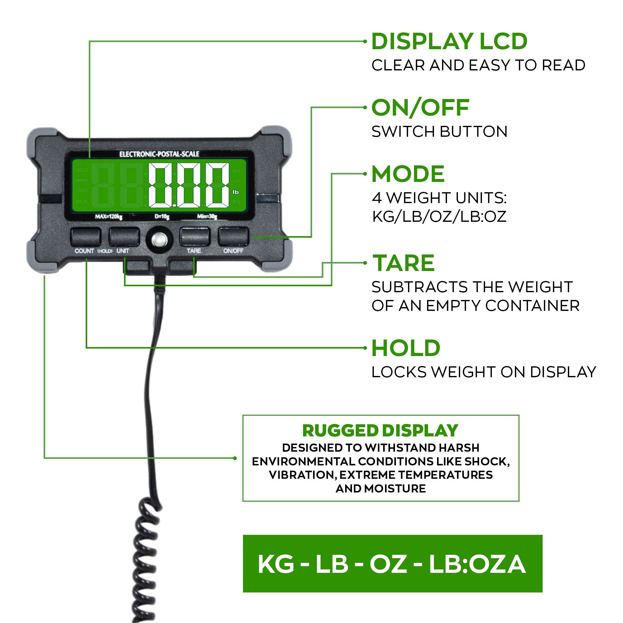 Denagram - Balance industrielle pour colis 120Kg avec écran LCD alimenté par batterie et USB - 3