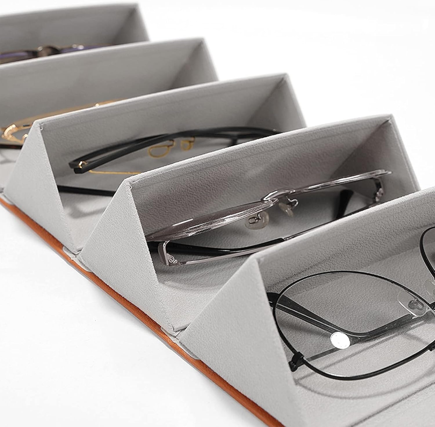 Boîte de Rangement pour Lunettes de Soleil, 6 Compartiments en (Marron) Cuir Synthétique Lunettes de Soleil Boîte à Lunettes étui à Lunettes Suspendu - 3