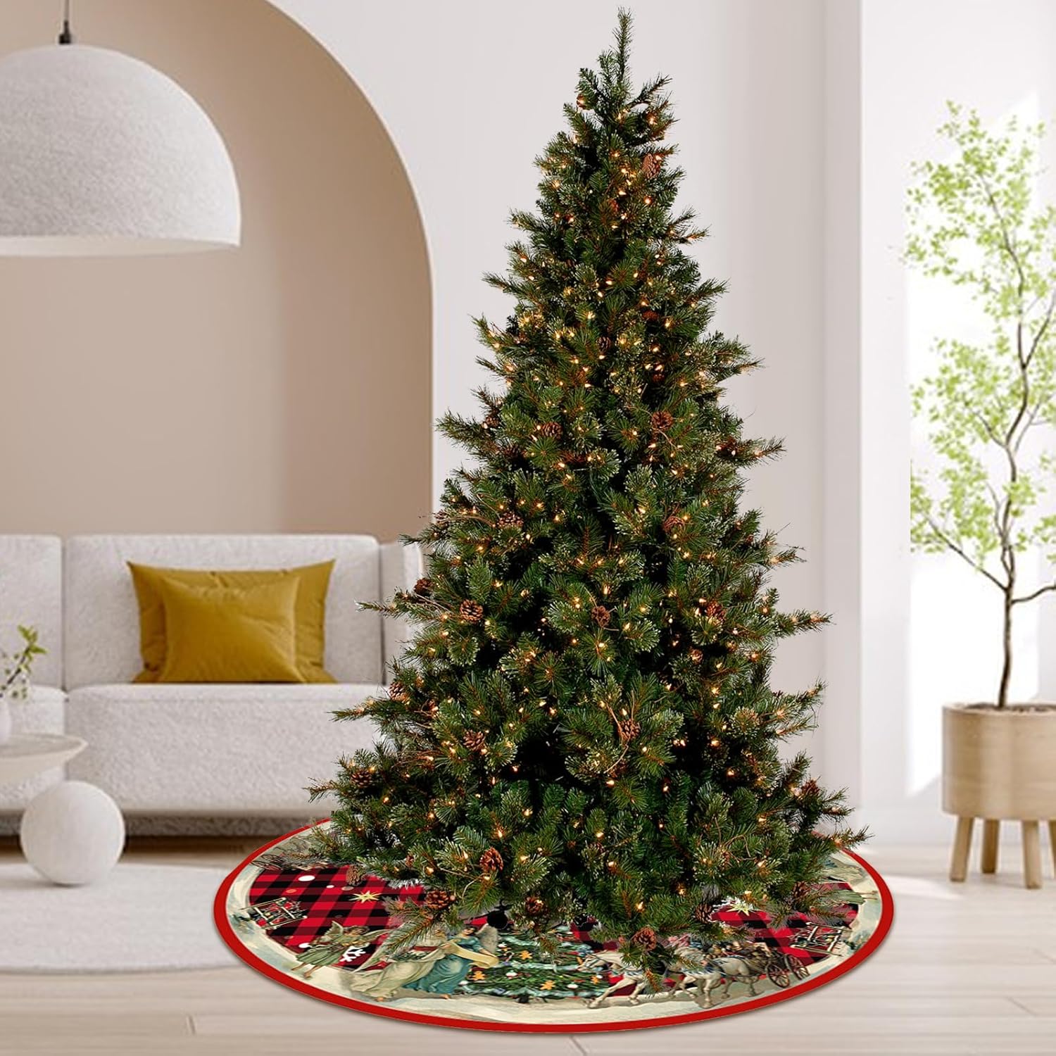 Saia para árvore de Natal, estampa de anjos, decoração para a base da árvore de Natal, 120 cm de diâmetro - 4