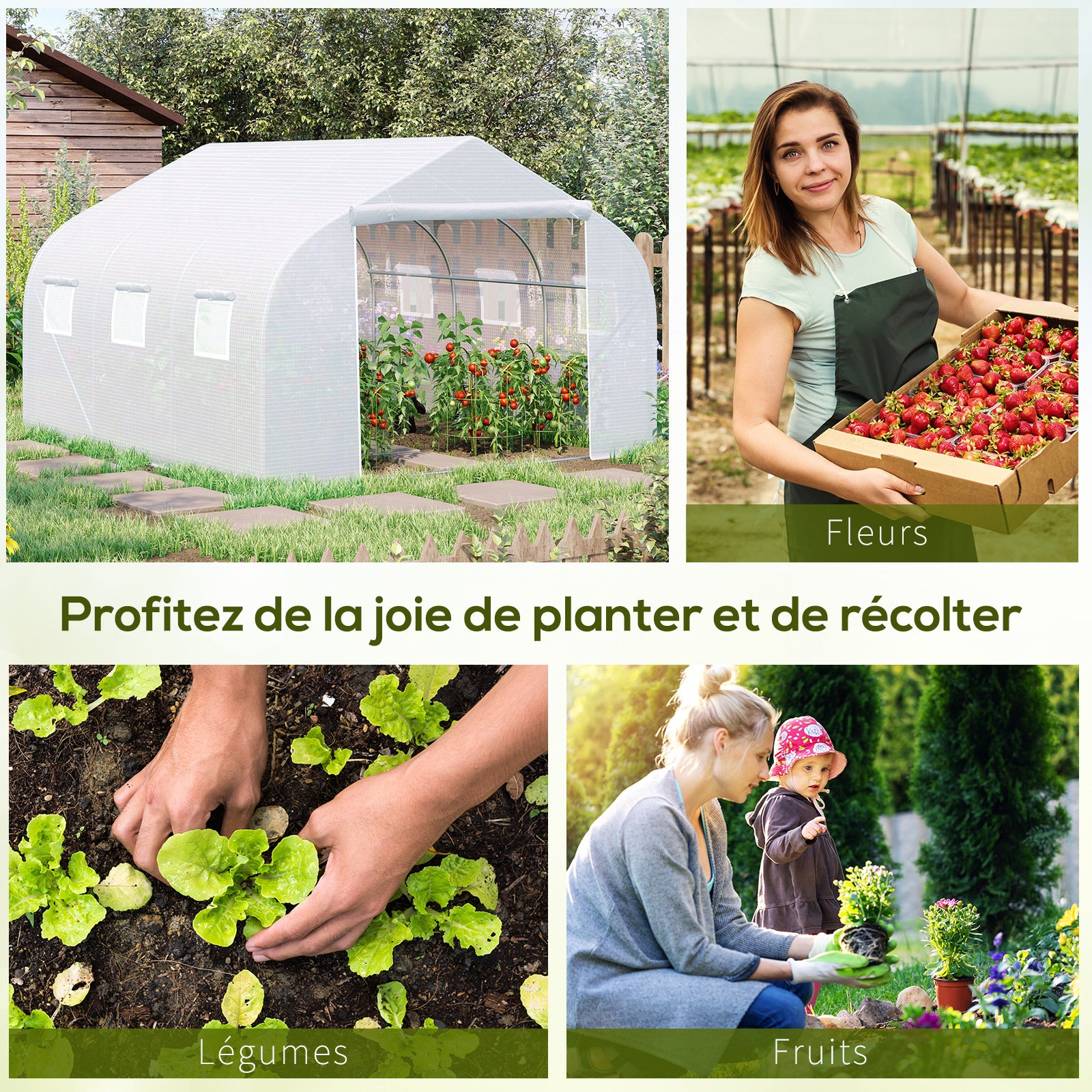 Serre Tunnel de Jardin 10,5 m² dim. 3,5Lx3lx2H m Porte + 6 fenêtres enroulables Acier galvanisé bâche PE Haute densité Blanc - 9