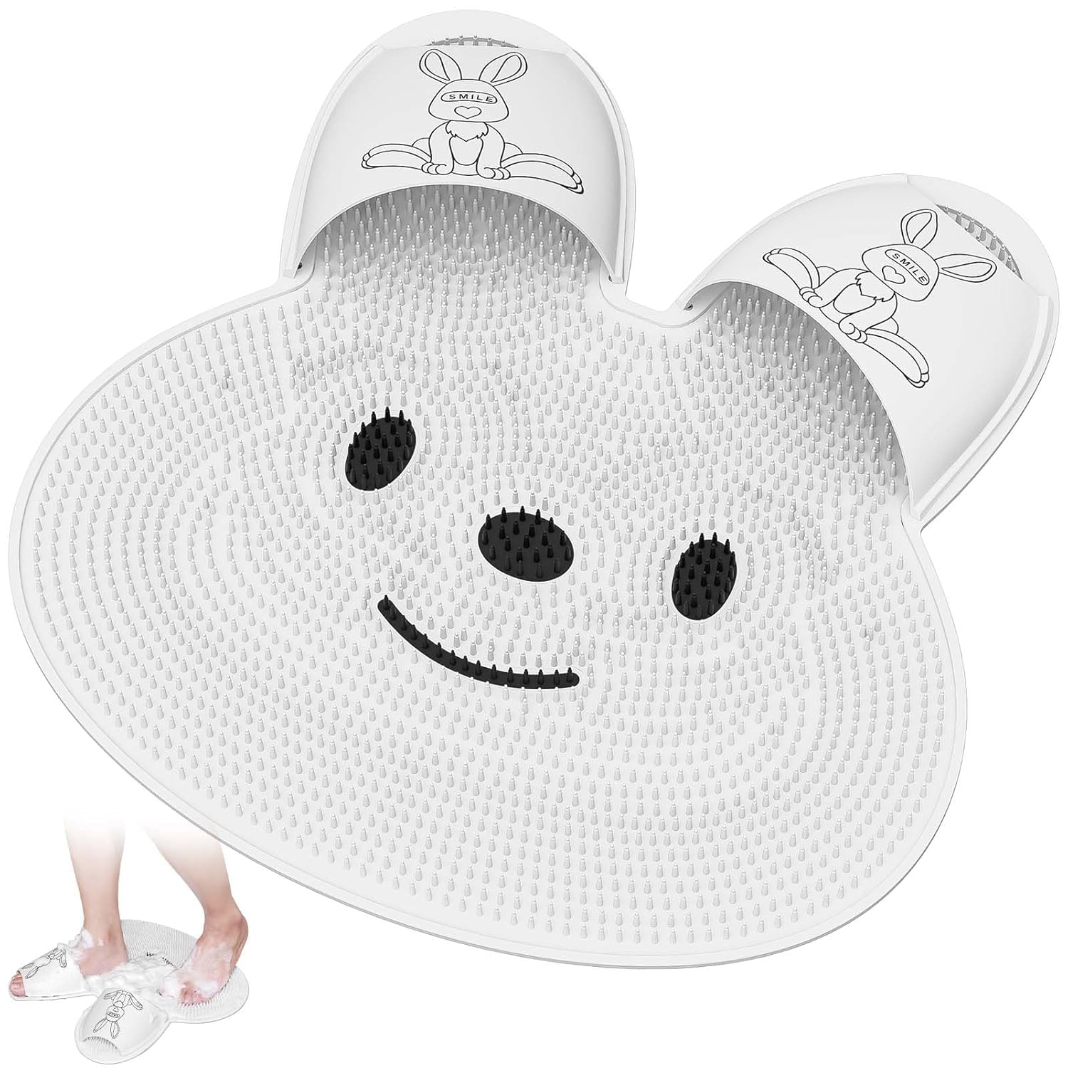 Bardzo duża poduszka prysznicowa z antypoślizgową przyssawką, silikonowa w kształcie króliczka, unisex (biała)