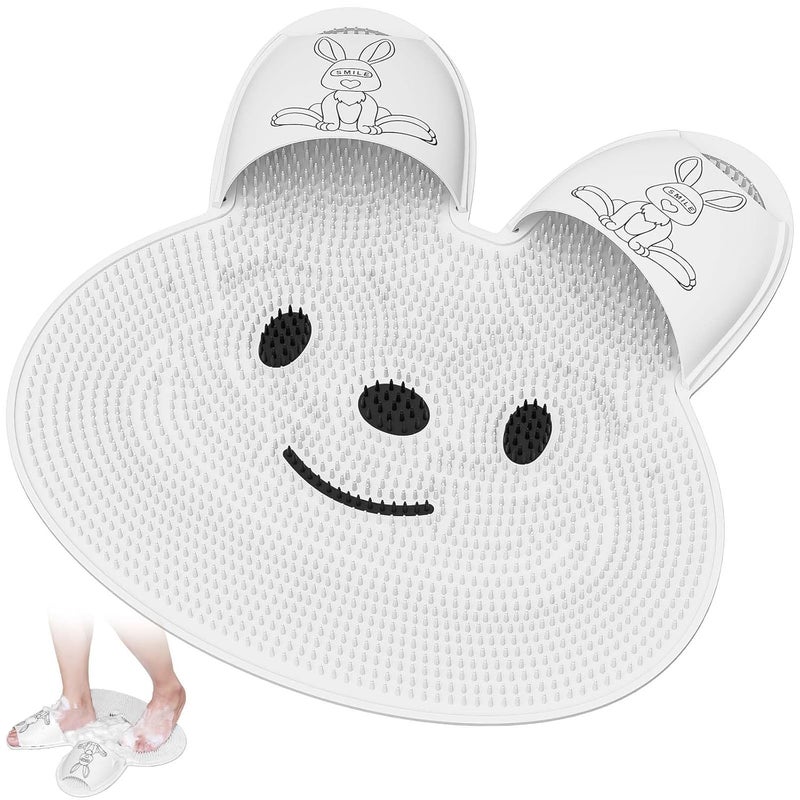 Bardzo duża poduszka prysznicowa z antypoślizgową przyssawką, silikonowa w kształcie króliczka, unisex (biała)