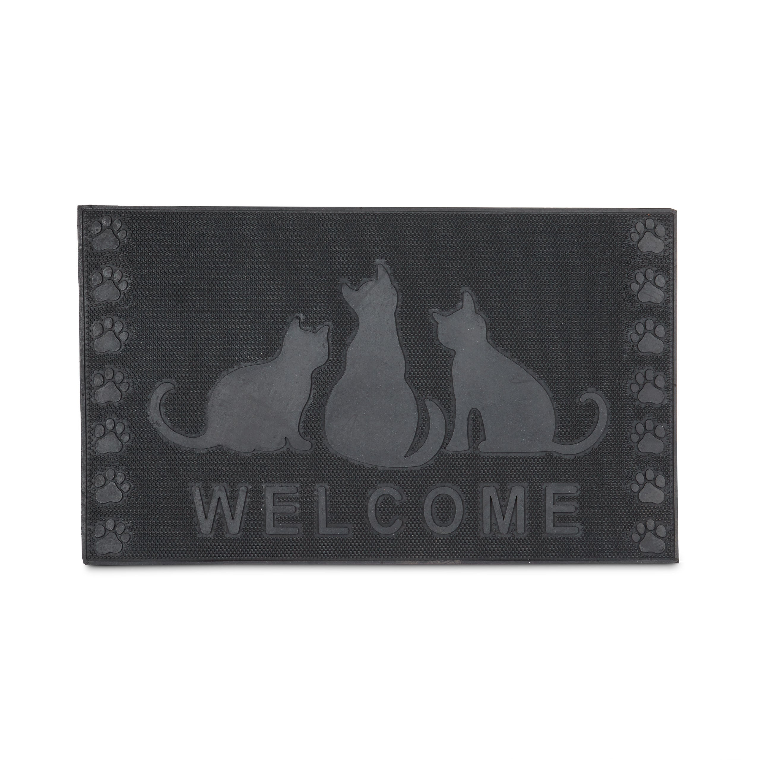 Relaxdays felpudo rectangular welcome decorativo para la entrada, gatos, 0.5x75x45cm, caucho/goma, antideslizante, negro