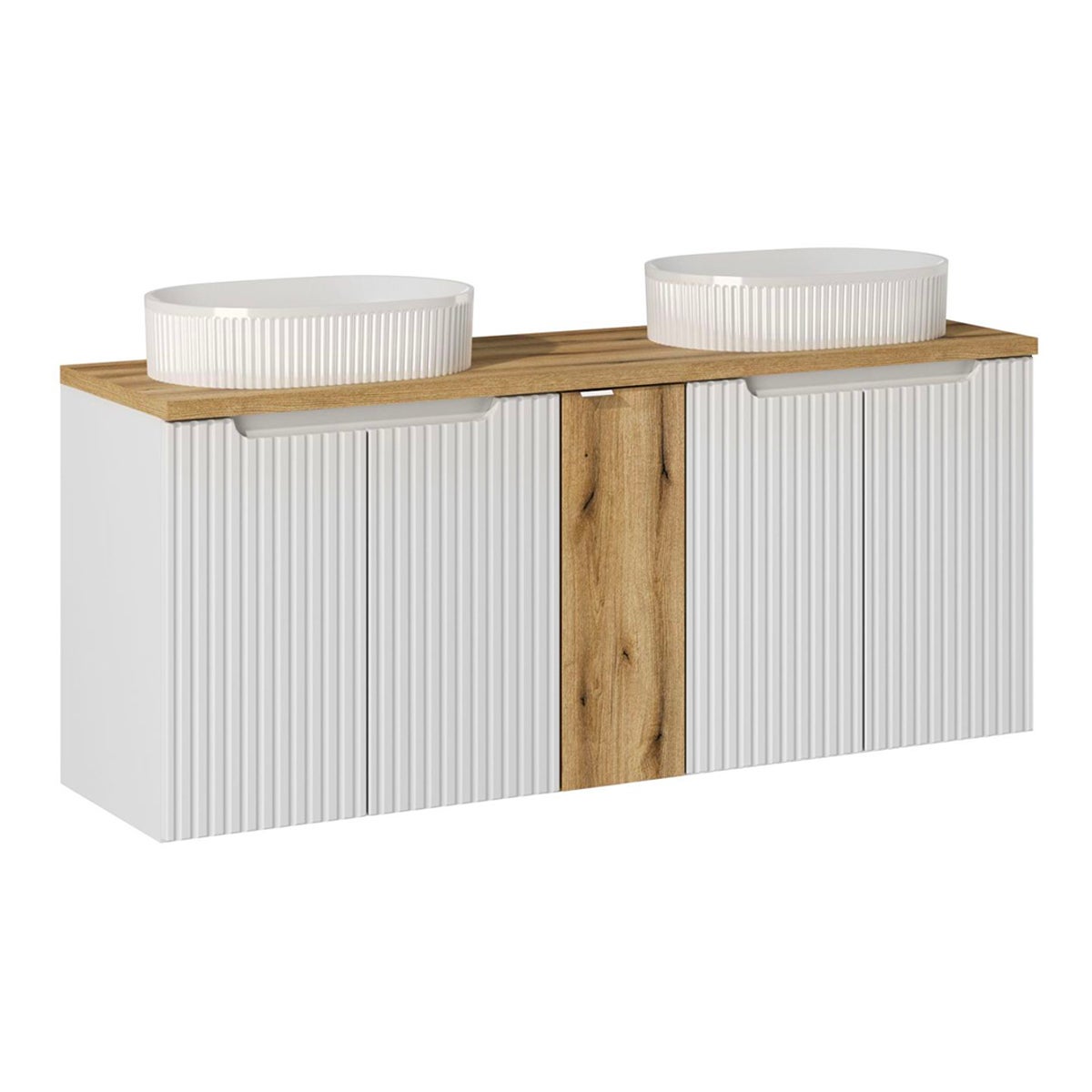 Mueble doble lavabo 140cm 5 puertas riva blanco y madera