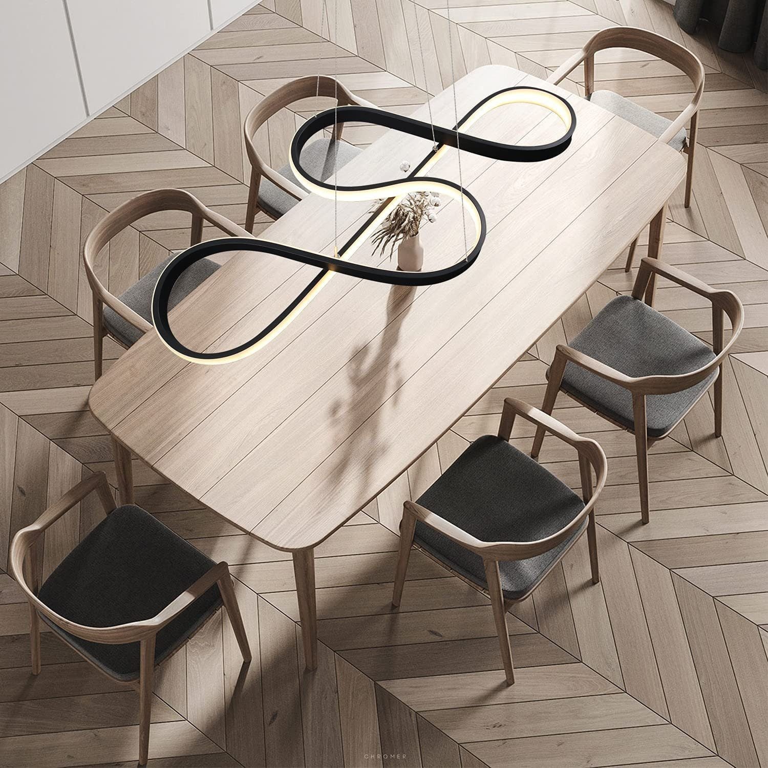 NETTLIFE Lampa wisząca LED Silikonowa Czarna Średnica 75 cm Ściemnialna Z Pilotem Nowoczesny Design Do Gabinetu Salonu Kuchni Biura 47 W - 2