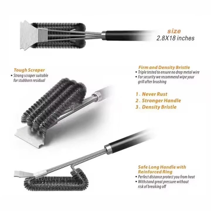 Brosse à Gril Barbecue - Lot De 2 Brosses Avec Grattoir Intégré, Manche Isolant Thermique - Pour Nettoyage Efficace Des Grils - 13