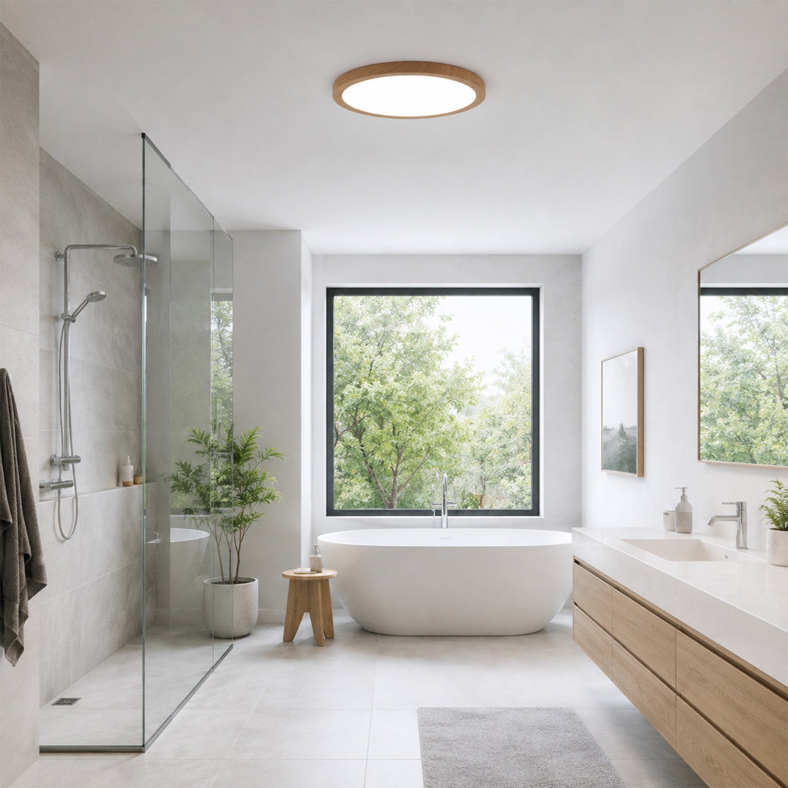 Plafonnier LED Rond Ø300 mm 24W IP44 encastré/surface effet bois, CCT 3000K-4000K-6000K, découpe réglable Ø65-270 mm, design ultra-fin 17 mm. - 2
