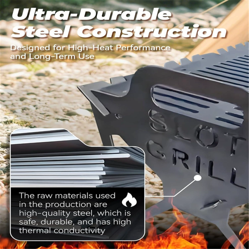 Barbecue pliable et portable (idéal pour le camping et les pique-niques), format compact 40 x 22,5 x 24 cm - 3