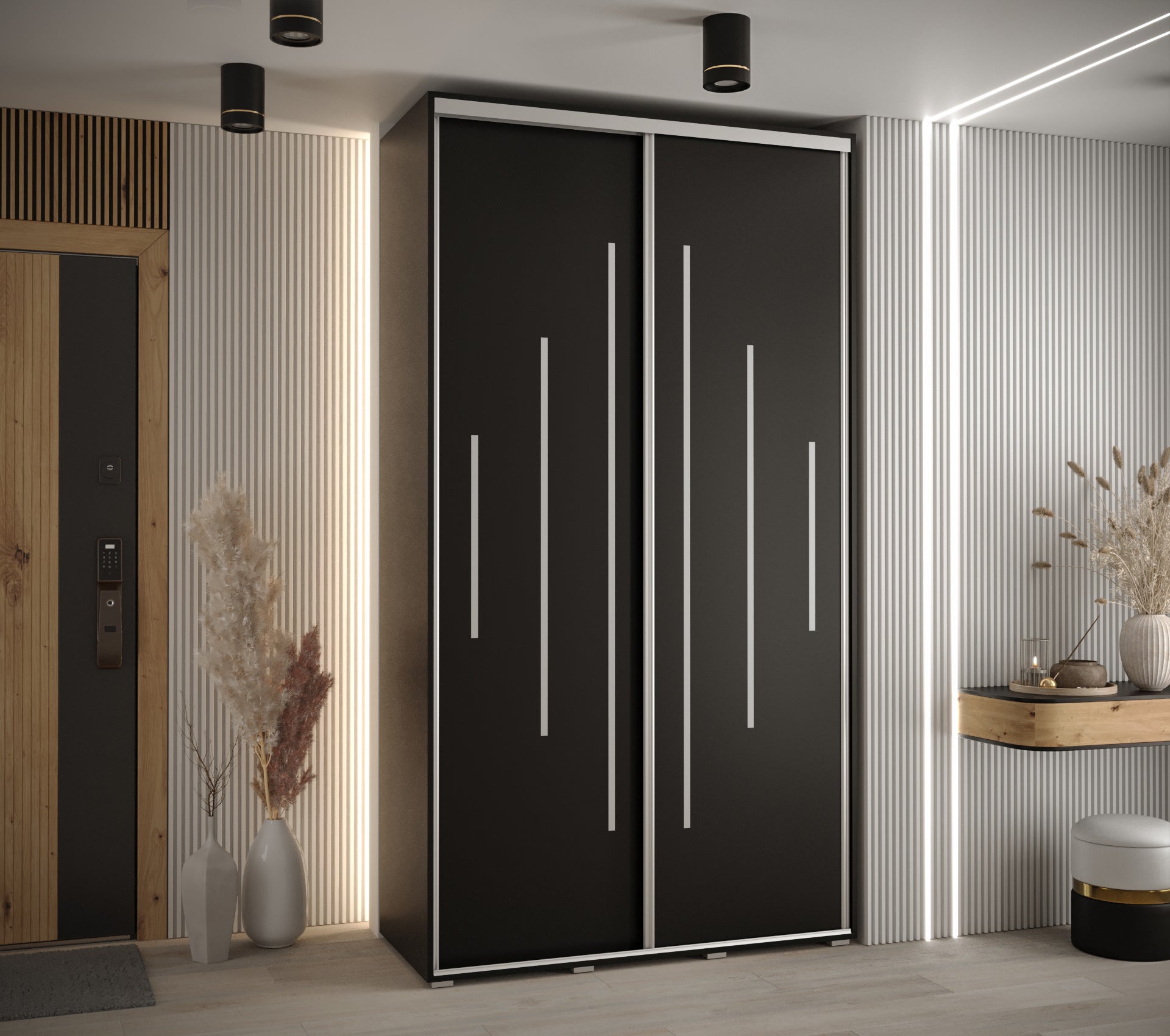 Szafa przesuwna wysoka Davos 12 130 x 60 x 235,2 cm czarny + czarny + u. srebrny - Abiks Meble - 2